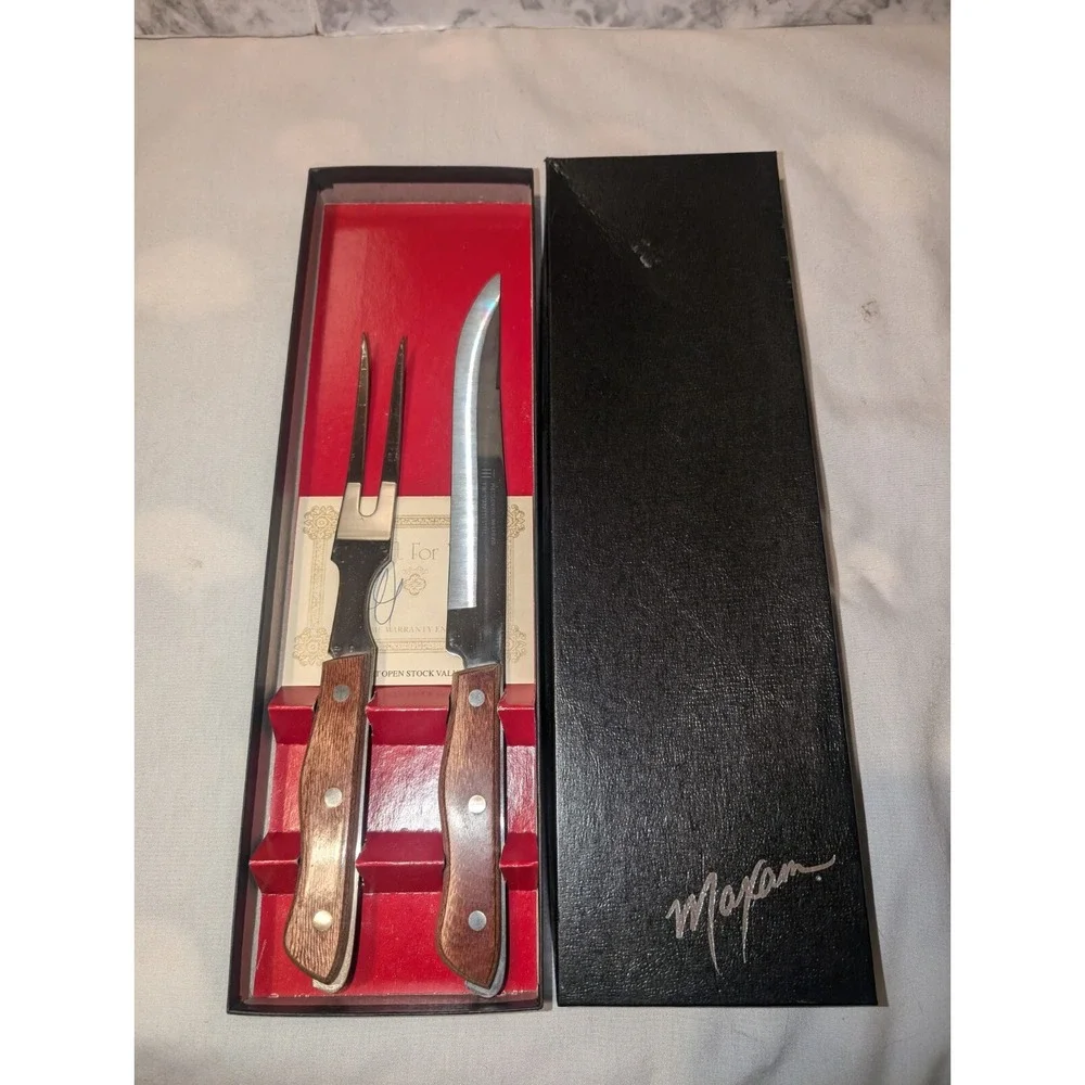 Vintage Maxam Stainless Steel Kitchen Carving Knife Fork Set Japan Christmas